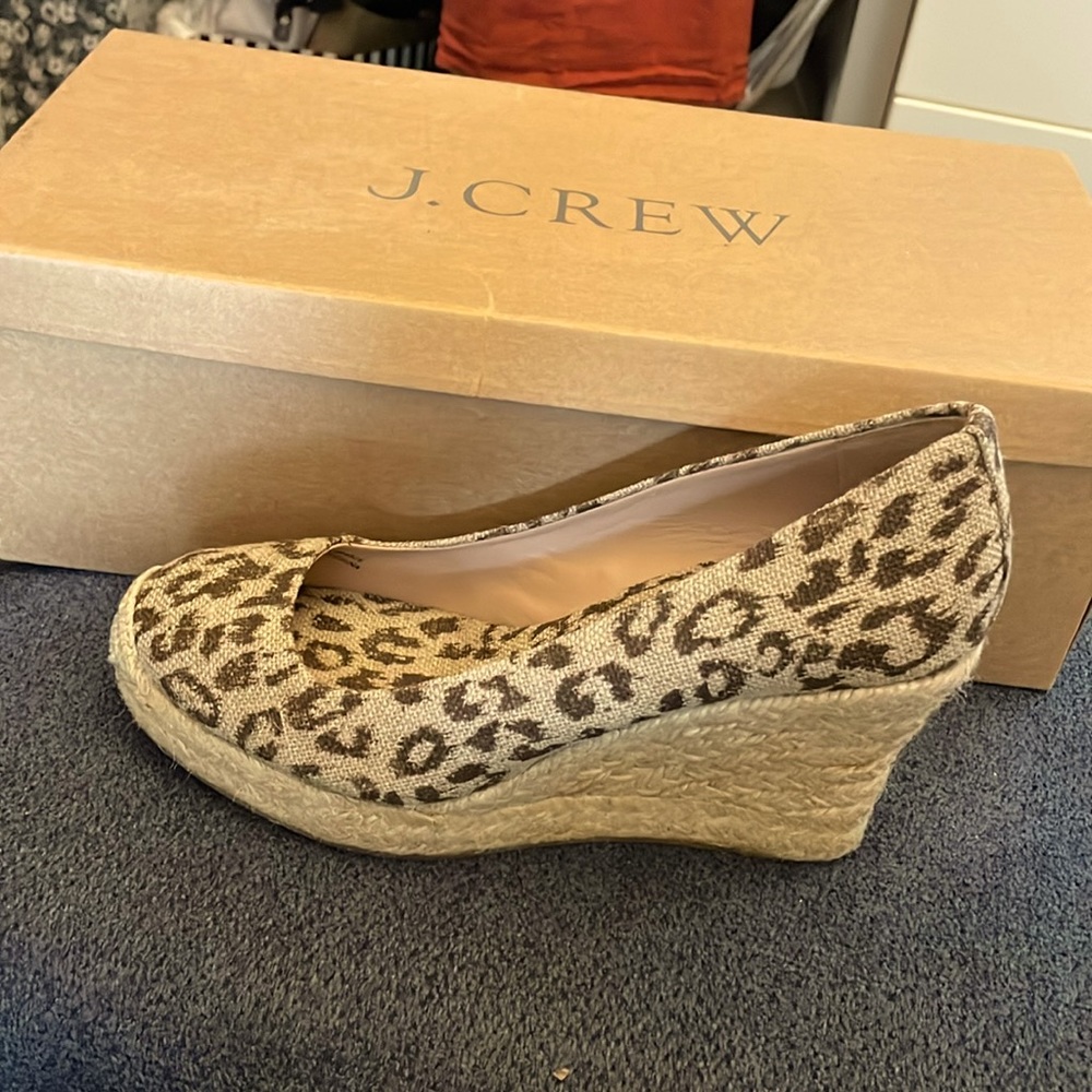 J Crew Animal Print Heeled Espadrilles. Size 6. Brand new, never worn.
